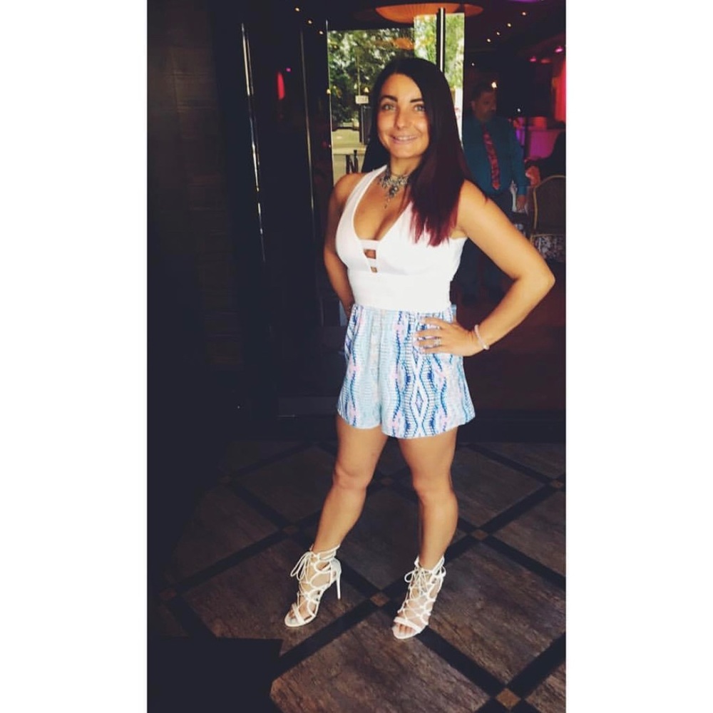 bebe White and Blue Patterned Romper